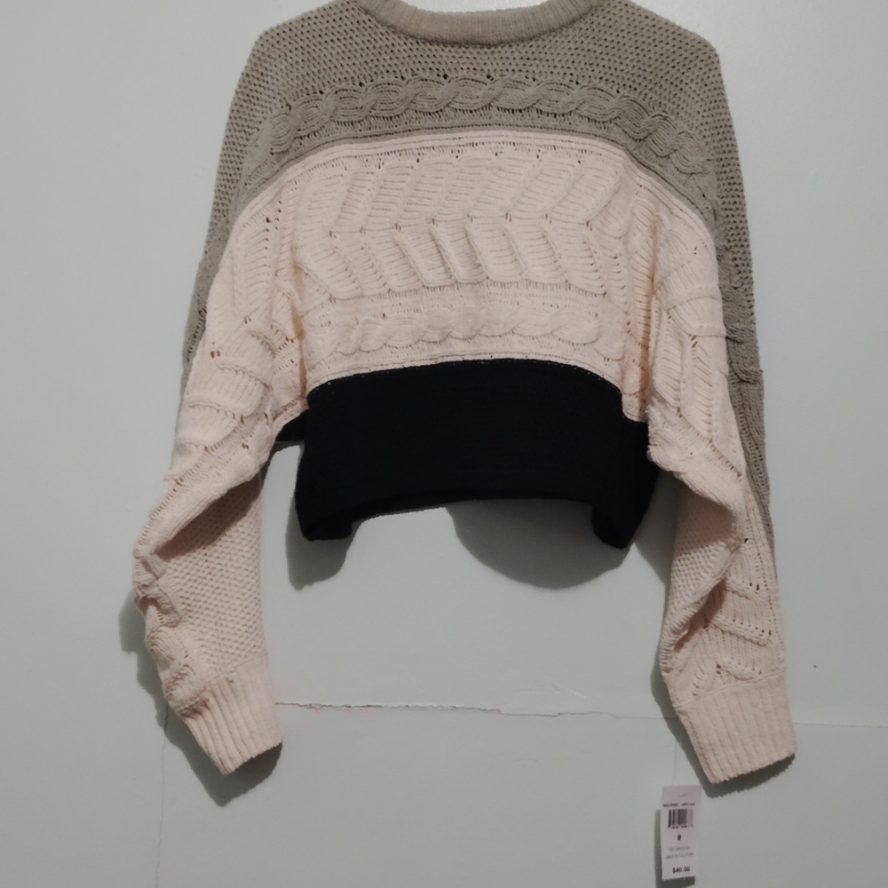 Nwt Med Colorblock Cable Knit Sweater